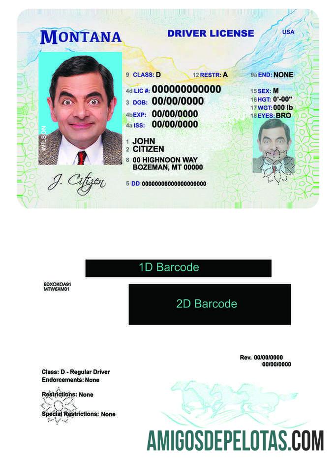 Carteira de motorista dos EUA em Montana baixar para verificação